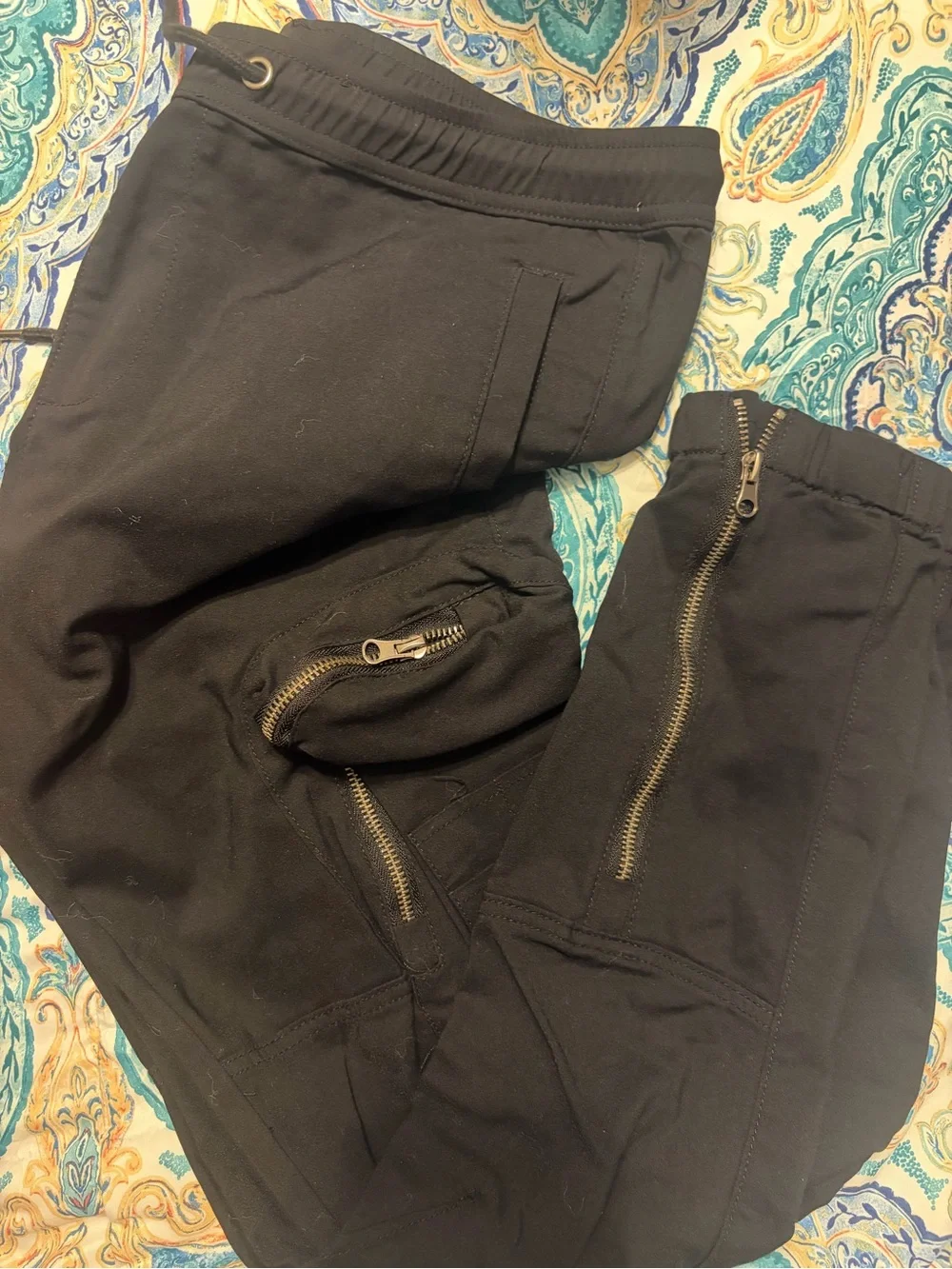 Slim-Fit Black Cargo Jogger Pants with Zippered Pockets